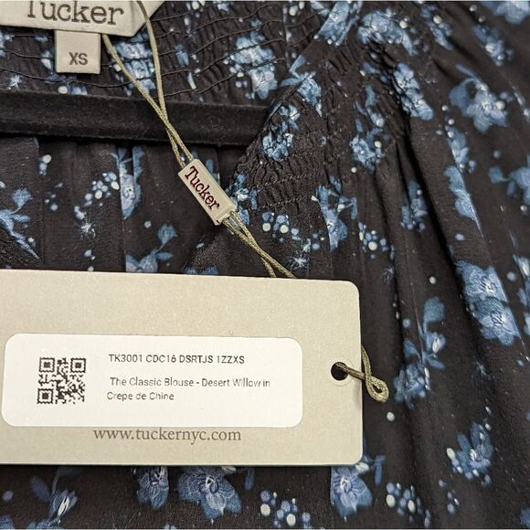 Tucker NYC Classic Blouse Desert Willow in Crepe de Chine Silk Top Smock Collar - Picture 4 of 7